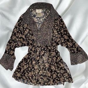 Vintage grunge fairy silk chiffon floral blouse by ICE